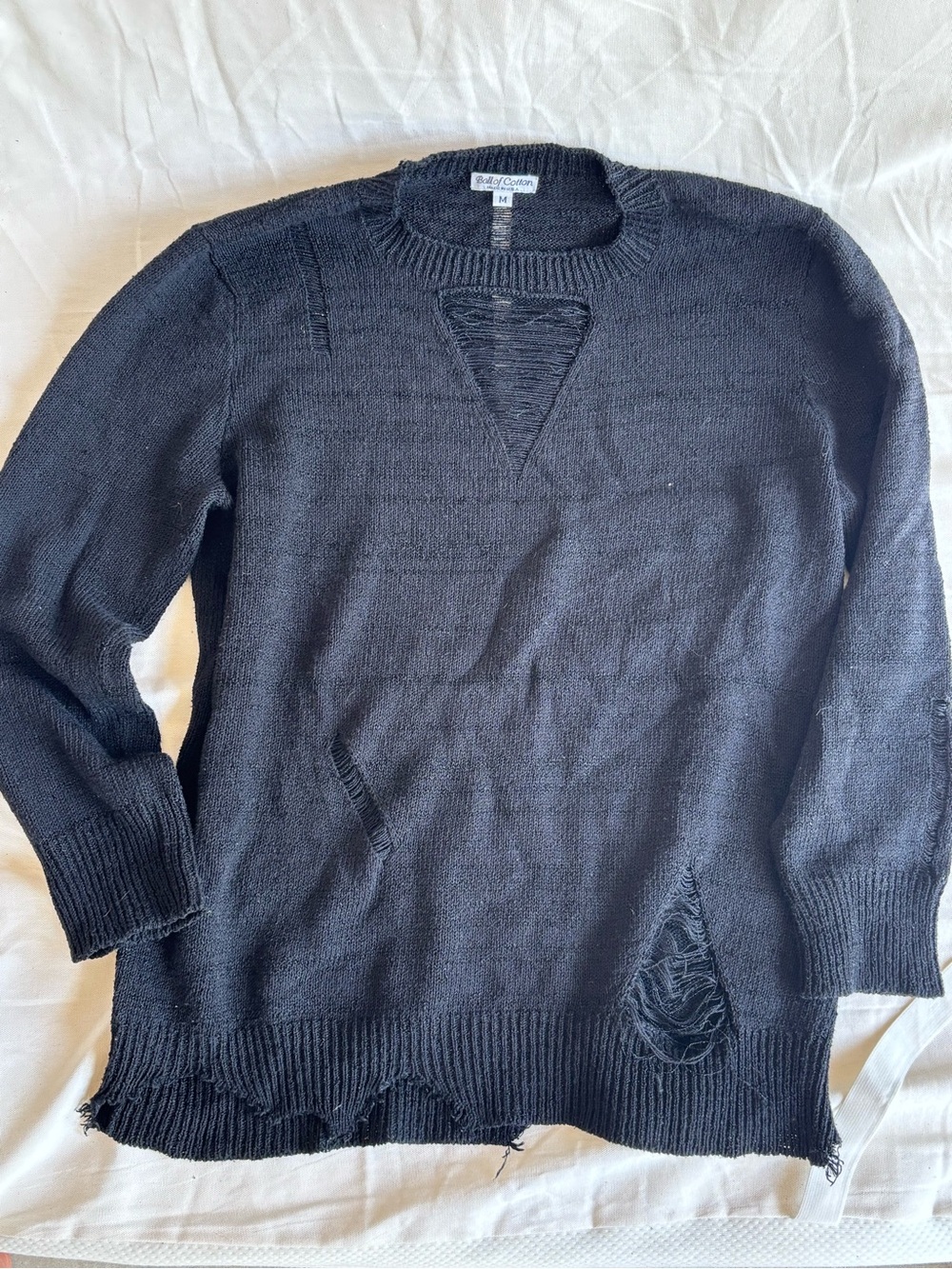Black Distressed Crewneck Sweater - Ball of Cotton